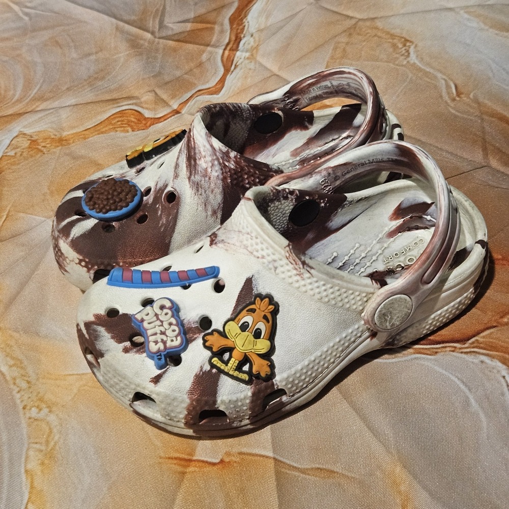 Crocs Cocoa Puffs Cereal Toddler Kids Size C8 Brown White Classic Clog